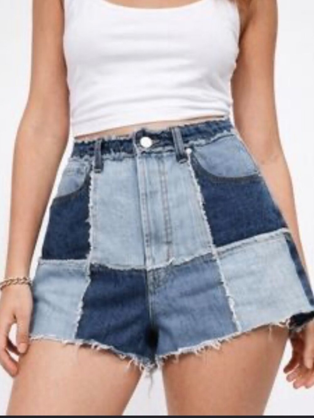 Wild Fable Patchwork Denim Cutoff Shorts Size 8 High Rise Raw Hem Festival Boho